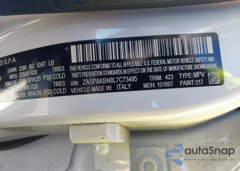 2020 Alfa Romeo Stelvio Ti Sport Awd z USA, uszkodzony, nr VIN ZASPAKBN8L7C73495